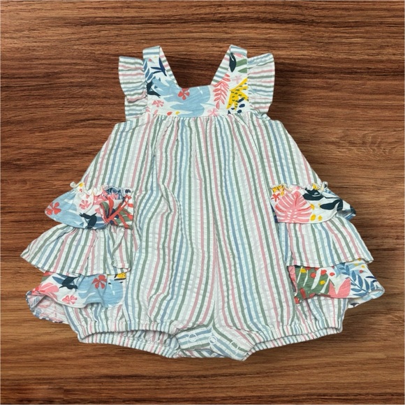 Bonnie Jean Other - Bonnie Baby Pastel Stripe & Floral Ruffle Romper Size 12 Months